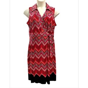 28) Sandra Darren Red and Black Chevron Sleeveless Dress